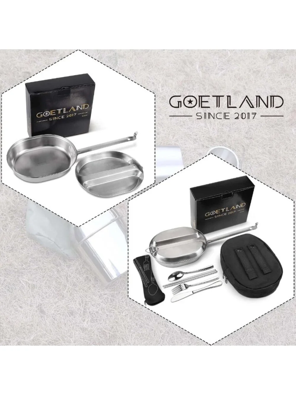 Stainless Steel Military Mess Kit Plate Set for Camping, Hiking, BBQ & Picnic